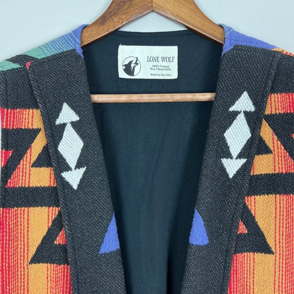 Lone Wolf Vest Womens Small Multicolor Southwestern Aztec Open 100% Cotton S - Picture 3 of 9